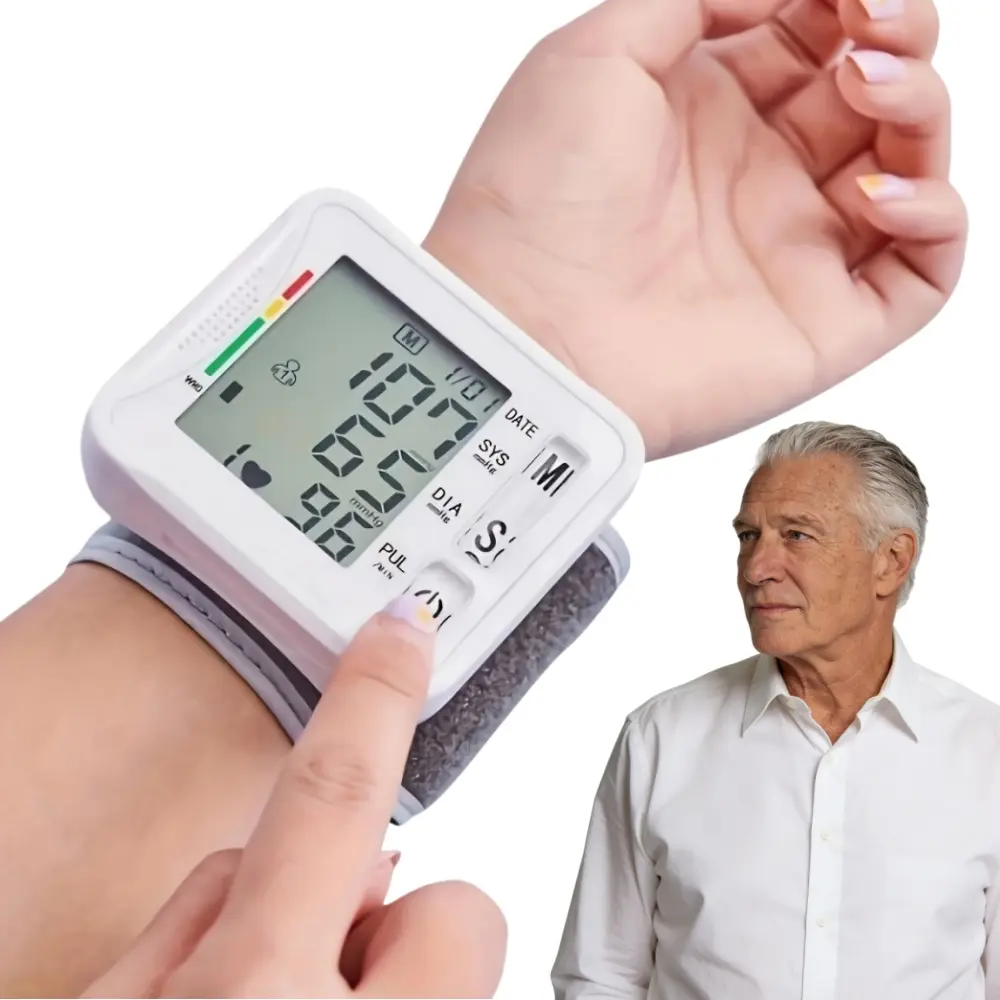 Wrist Blood Pressure Monitor - Smart Wearable Fitness Tracker with LCD Screen, Adjustable Cuff, Pulse Rate Detection, Pulse Alarm, Irregular Heartbeat Alert, Battery Operation (Batteries Not Included), Sound Playback