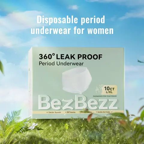 BezBezz Period Underwear for Heavy Flow - High-Waist Disposable Period Panties, 360° Leakproof Protection, Ultra-Absorbent & Breathable Fabric, Up to 12-Hour Moisture & Odor Control, Postpartum Safe