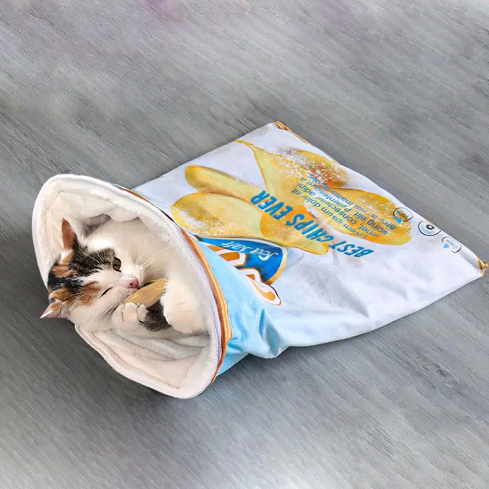 Snack Bag Design Pet Cat Sleeping Bag, Cute Cat Cave Cat Bed Hideaway for Indoor Cats, Washable Covered Cozy Soft Warming Pocket Pet Bed