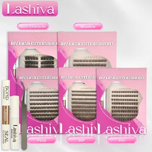 Lashiva Pre Black Friday - DIY Lash Extension Kit Natural Look Soft Cluster Lashes with Bond & Tweezers, Waterproof & Long-Lasting, Salon High-Quality Materials