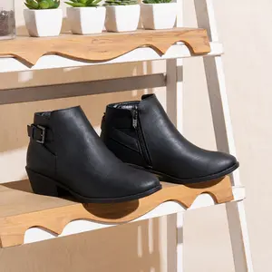 Vepose Woman Ankle Boots Low Heels Chunky Cutout Booties+Perforated Western Shoes