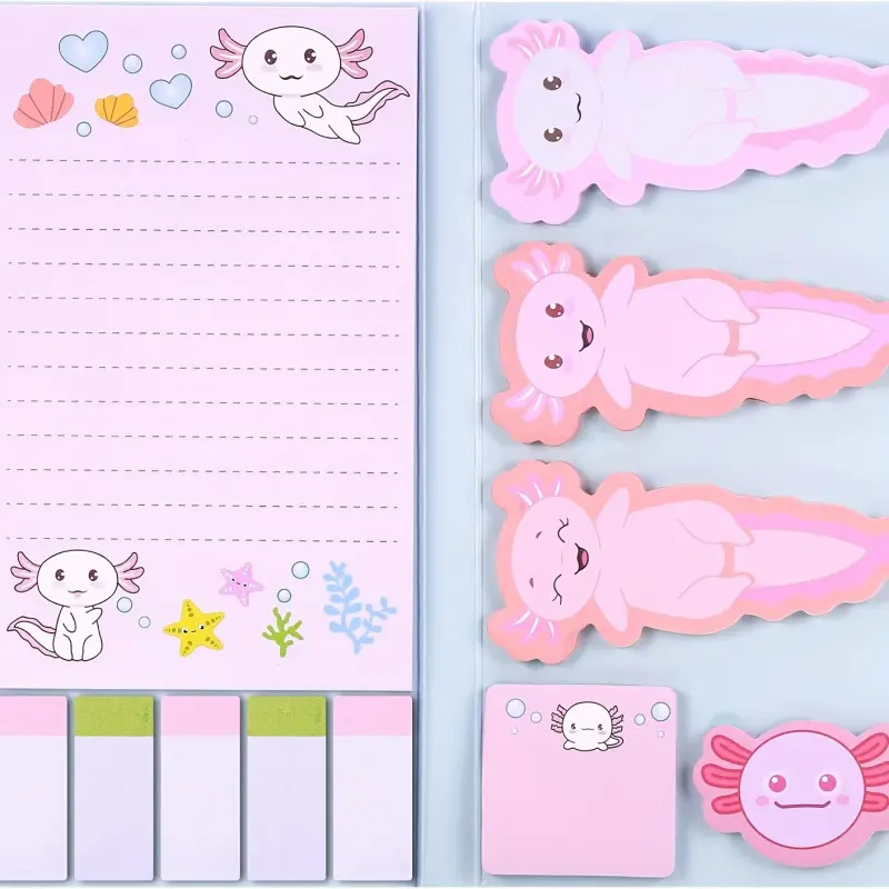 Super cute pastel sticky note pads featuring designs of American tree frogs, mermaids, otters, and capybaras perfect for party gifts and school supplies.