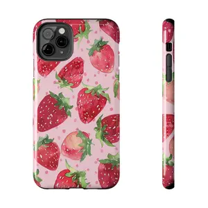 Watercolor Fruity Strawberry Phone Case, Cute Phone Case, Girly Pink Fruit Applicable to iP15Promax ip14Pro mobile phone case 12 trendy brand 13 anti-fall cover 14Promax 15Pro cute Plus phonecase Accessories Acrylic casetify