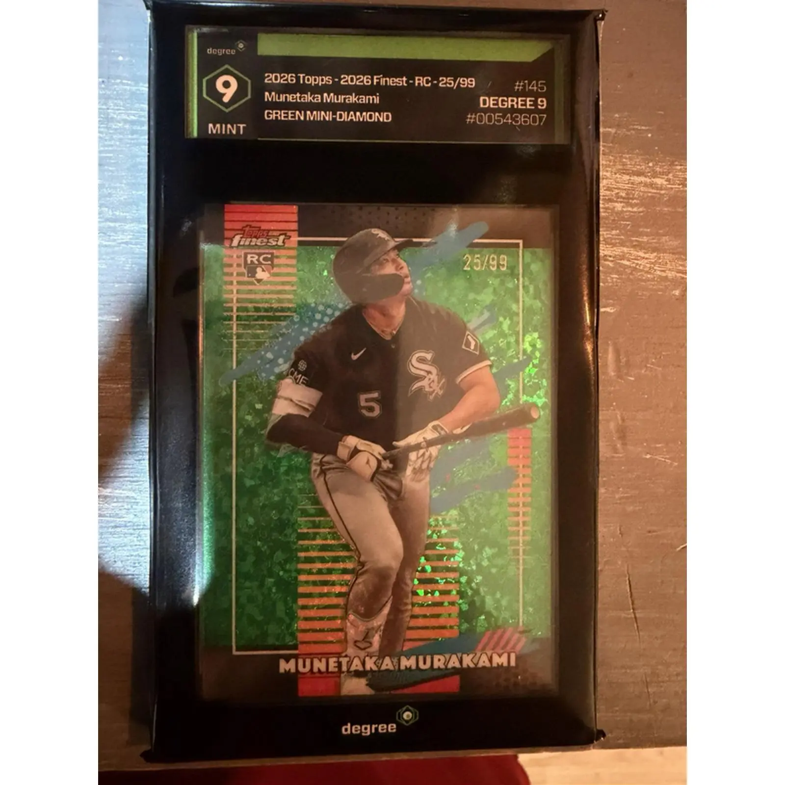 2026 Topps Finest RC Munetaka Murakami Green Mini-Diamond #145 Degree 9 Mint 25/99 Baseball Card