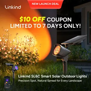[$10 OFF COUPON ] Linkind Smart Solar Lights Outdoor Waterproof SL6C, Dual-Ring Solar & USB Charging Solar Spotlights Outdoor Waterproof IP66, Color Changing Spot Light for Yard, Tree, Landscape, House, Summer Vibes