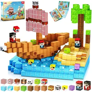 100pcs Magnetic Block Set, Pirate Adventure Theme, Educational Building Blocks, Creative Assembly, Suitable for Kids over 3 Years, Building Block Sets