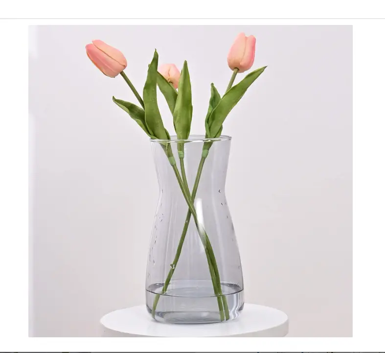Glass Vases for Flowers, 8 Inch Tall Ins Modern Gray Crystal Clear Glass Vases for Centerpieces Home Desk Decoration, Decorative Glass Table Vase for Birthday Wedding Housewarming Gift
