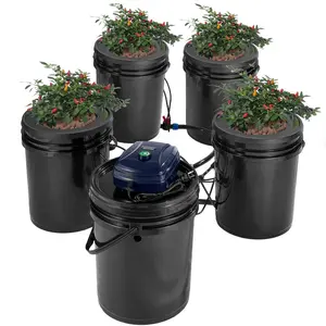 Summervibes VEVOR RDWC Hydroponics Grow System, Hydroponic Growing Kit with Top Drip, Recirculating Deep Water Culture 4 Buckles and 1 Reservoir, with Air Pump and Water Level Device for Leafy Vegetables