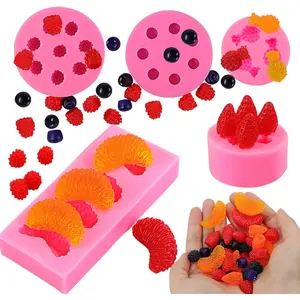 5Pcs Fruit Shaped Jelly Molds, 3D Mini Pineapple Strawberry Orange Blueberry Mulberry Candle Silicone Fruit Mold for Cupcake Decorating, Soap, Chocolate Pink Plastic