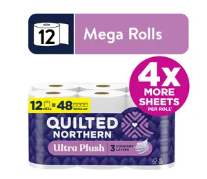 Quilted Northern Ultra Plush 3-Ply Toilet Paper, 12 Mega Rolls, 255 Sheets Per Roll