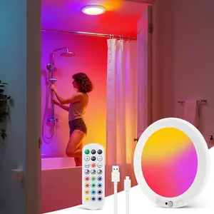 GKV Rechargeable LED Ceiling Lamp - Human Body Sensing, 3 Lighting Modes, Battery-Powered, Remote Control Dimming & Timing, Suitable for Bathroom, Living Room, Corridor