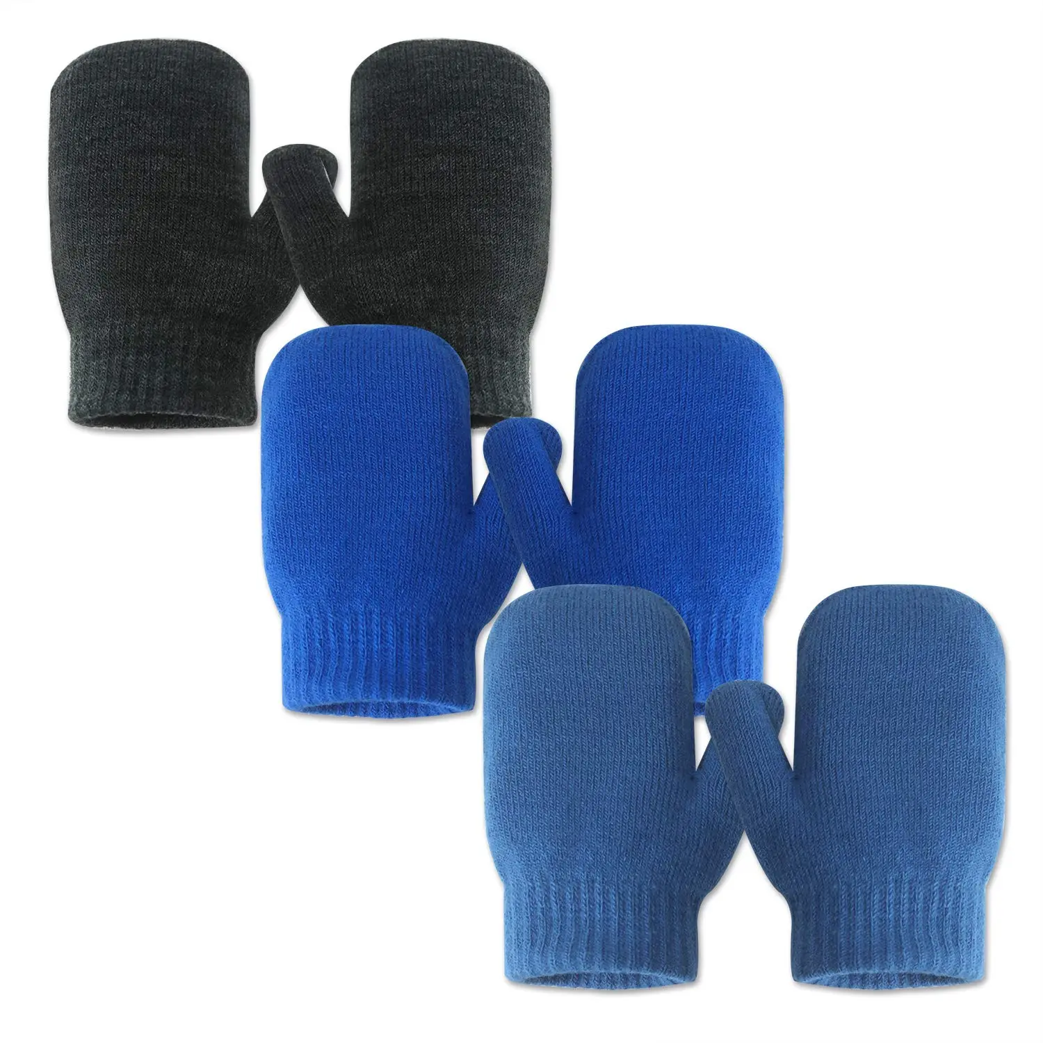 EvridWear Kids' 3-Pack Knit Mittens, Classic Design with Flexibility for Ages 3-4, Snug Wrap Keeps Hands Warm Outdoors, Thoughtful Gift, 3 - 4 Years