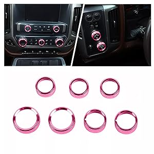 Aluminum Alloy HVAC Control Knob & Switch Covers Kit for Chevy Silverado/GMC Sierra 2014-2018 (7Pcs Pink) - Radio Button Trim, AC/Light Control Panel Covers, Metal Dashboard Upgrade Accessories Aluminum Alloy HVAC Control Knob & Switch Covers Kit for Chevy Silverado/GMC Sierra 2014-2018 (7Pcs Pink) - Radio Button Trim, AC/Light Control Panel Covers, Metal Dashboard Upgrade Accessories