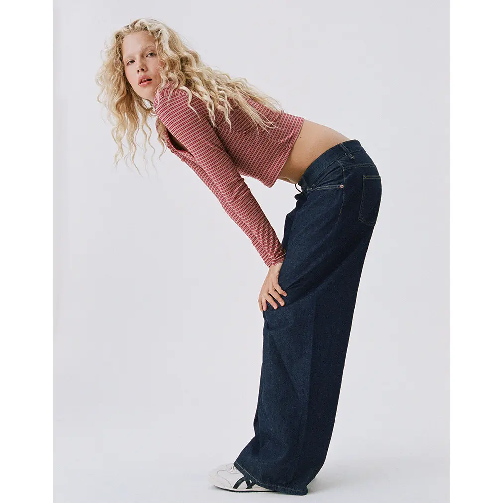 Motelrocks Women's Indigo Denim Bottoms - Low-Rise Roomy Extra Wide Leg Cotton Fabric Jeans with Pocket, Low Rise Jeans, Baggy Pants, Button, Balloon Baggy Jeans
