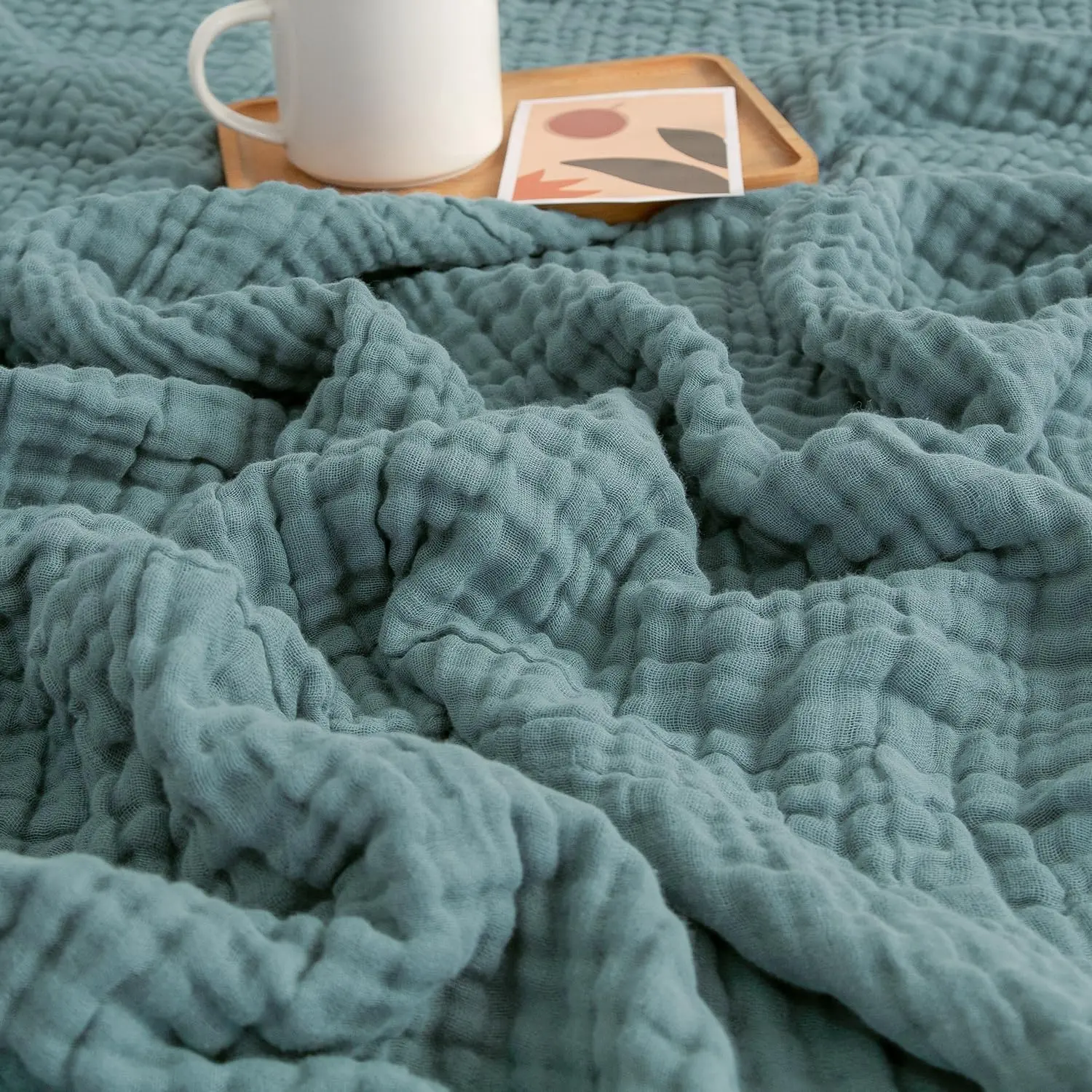 EMME Cotton Throw Blanket for Couch Soft Muslin 50"x60" Lightweight Breathable Blanket All Season Gauze Blanket, Teal