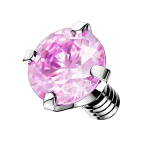 Prong Pink CZ Stainless Steel Internally Threaded Top
