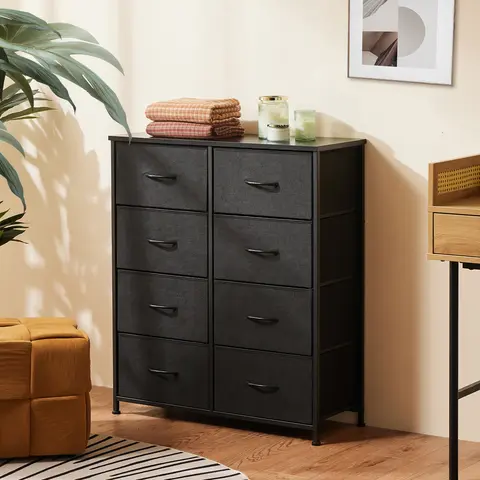 Sweetcrispy 8-Drawer Bedroom Dresser - Steel Frame, Wood Top, Modern Storage Drawer, Chest of Dresser, Cupboard Cabinet, Entryway Storage Cabinet, Space-Saver Indoor Furniture for Bedroom Dorm