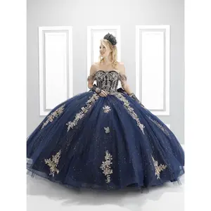 90090X Luxury Quinceañera Dress with Crystal Dangle Sleeves, Sheer Corset, Detachable Bow & Matching Gloves – Royal Princess XV Ball Gown