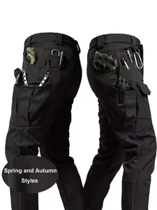 Men's Tactical Outdoor Softshell Pants, Durable Plain Fabric, Multiple Casual Fitted Pockets, Zipper Fly, Casual Long Trousers for All Seasons
