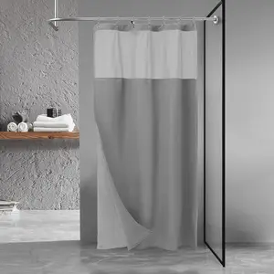 N&Y HOME Stall Waffle Shower Curtain with Snap-in Fabric Liner & Hooks Set - 36" x 72" Small Shower Stall Size, Hotel Style & Mesh Top Window, Machine Washable - 36x72, Gray