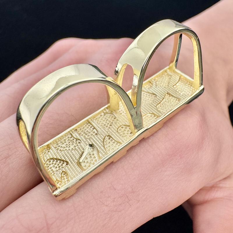 2 Finger Rings 100 Dollar Ring Nugget Double Ring 14k Plated Double-Finger Ring Men's Hip-Hop Fashion