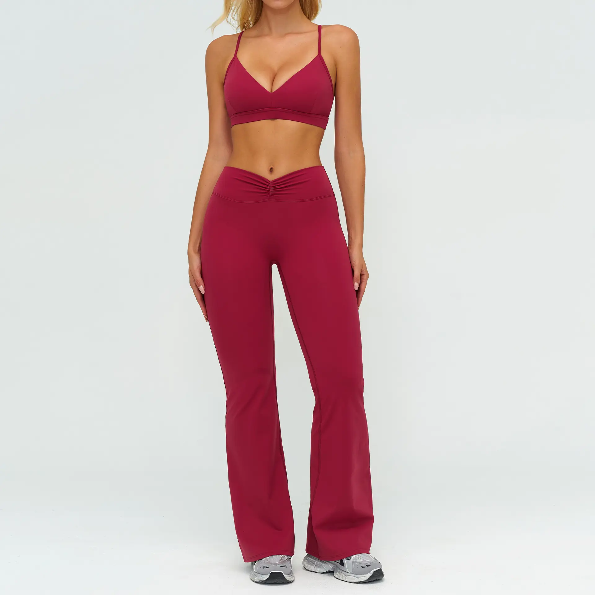 9313 1 bra+9313 2 flared pants   cherry