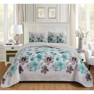 3pc King/California King Over Size Bedspread Floral Turquoise Brown Flowers Print 118" x 95" New