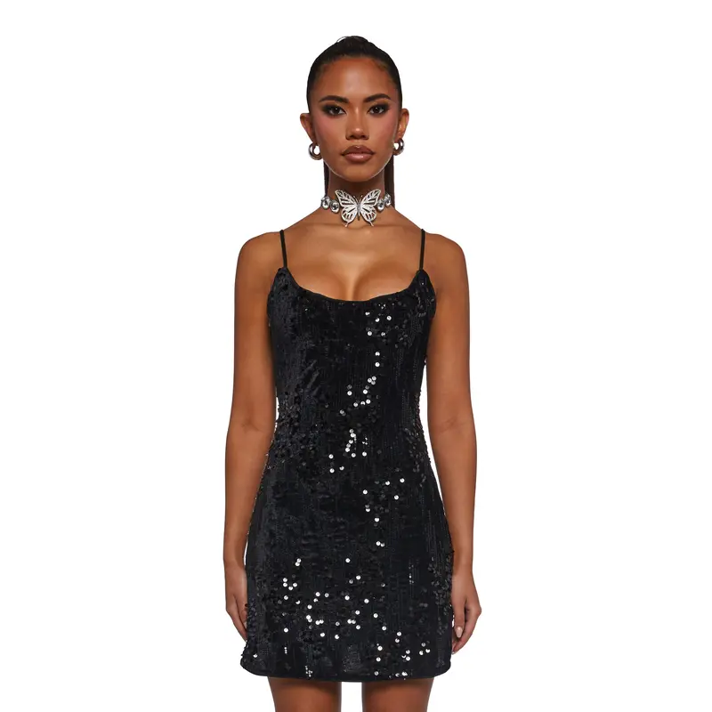 mini sequin dress black Plus Size Prom Dresses Lace off the shoulder – Lisposa main image 1