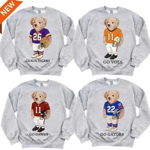 All Team College Football Teddy Bear Graphic Sweatshirt Pullover, Vintage Sport Varsity Crewneck, Cute Gift For Football Fan 94D