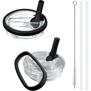 2 Pack Stanley 40 oz Flip Straw Lid, with Leak Proof Lid, Stanley Cup Accessories, Stanley Lids Replacement for Stanley Quencher H2.0 40 oz Tumbler (Only), BPA Free (Black)
