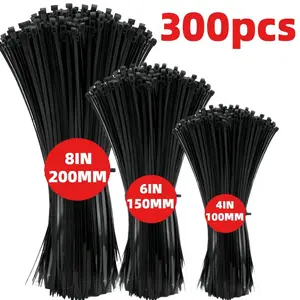 300-Pack Self-Locking Cable Ties-Adjustable, Self-Locking, Waterproof & Anti-Slip, Scratch & Bend Resistant for Indoor and Outdoor, Home Organziation, Office, Gardening, and Outdoor Cables - Durable Nylon Zip Ties In Various Sizes (200mm/150mm/100m)