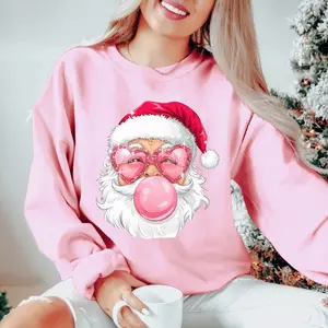 Santa Bubblegum Sweatshirt, Christmas Sweater, Santa Claus, Santa Christmas Blowing Bubble, Vintage Merry Christmas, Women's Holiday Sweater, Christmas Design, Funny Santa With Sunglasses emotion character retro christmas  sweatshirts