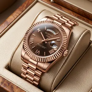 Luxury Men's Day-Date Business Watch - Gold Stainless Steel Quartz Wristwatch with Waterproof Dual Calendar, Classic Roman Numeral Dial, Elegant Dress Watch for Boss & Professional, Gift Box Included