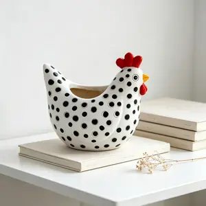 Decorative Creative Resin Rooster & Hen Figurines - Home Decor, Office Desktop Ornament, Garden Patio Plant Pot Pen Holder