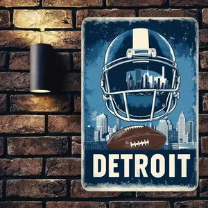Detroit Football Helmet Pattern Sign, Vintage Sign, Wall Art for Home Living Room Bedroom Decor, Home Decor