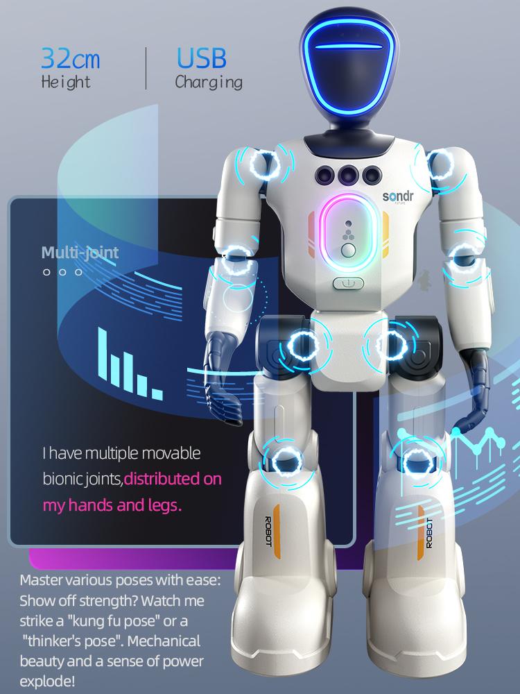 Next-Gen Humanoid Robot: Smart Control, Full-Body Articulation, Gesture Sensing & Voice Recording, Perfect Gift for Kids