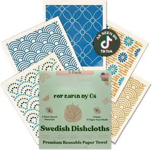 Swedish Dishcloths for Kitchen | 5 Pack   Paper Towels Washable | Swedish Dish Towels | Non-Scratch Cellulose Sponge Cloths | No Odor, Biodegradable Cleaning Cloths
