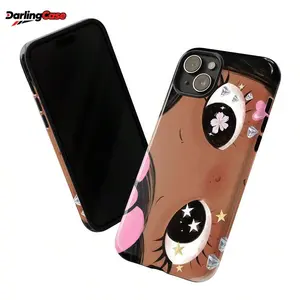 DarlingCase Dreamy INS Glittering Big Eyes Comic Girl Y2K Phone Case Cute Glossy Protective Silicone Cover for iPhone 17 Pro Max 16 Pro 15 14 13 12 Durable Double-layer Case Ideal Gift for Girls