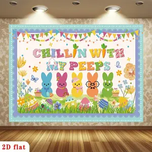 1PC,2D Flat Backdrop Easter Bunny Egg - themed Decorative Backdrop, Photo Background Wall for Kids' Parties, Festival Atmosphere Decoration Prop, Cute Cartoon Style, Background Cloth for Family Ga