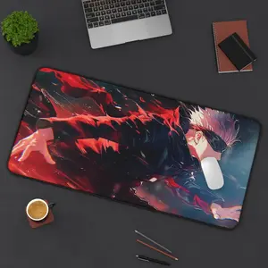 [New Anime Gear - Sale Up To 35%] Gojo Satoru Limitless Desk Mat, Red & Black Anime Action Extended Mouse Pad, JJK Manga Art Gaming Desk Decor