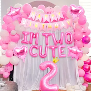 LaVenty 41 PCS Im Two Cute Birthday Decoration Girl Im Two Cute Balloon Pink Number 2 Balloons Girl 2nd Birthday Decoration