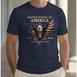 United States 250th Anniversary Eagle Graphic T-Shirt, Cotton Comfort Tee, Patriotic Fashion Outfit, Casual Oversized Shirt, Ideal Independence Day & American Pride Gift for Him/Her