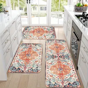 Bohemian style kitchen floor mat, Indian style fabric corridor carpet, flannel soft and comfortable easy to clean, suitable for bedroom living room dining room bathroom door floor mat, laundry room floor mat