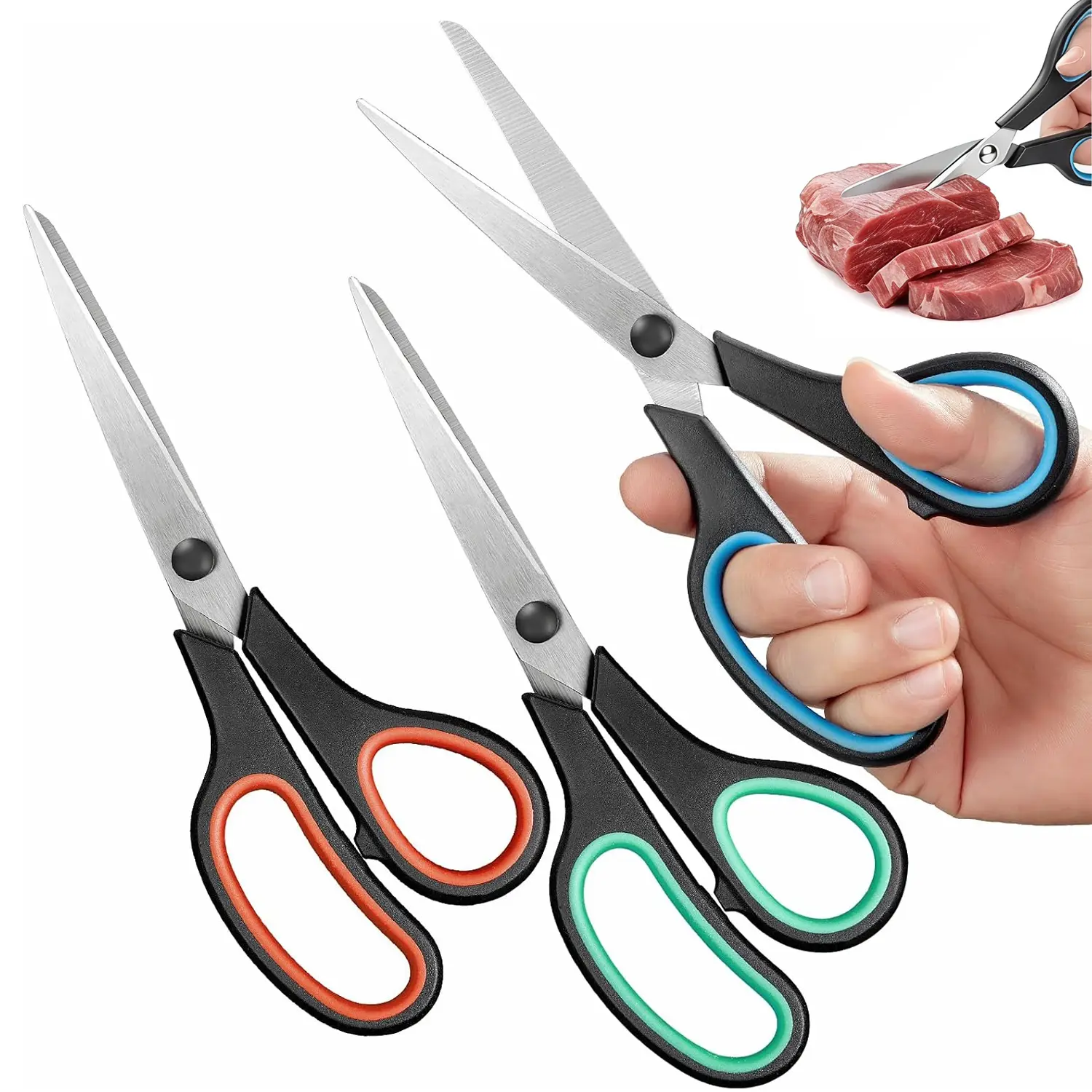 Kitchen Scissors 3 Pack - Replacement - Stainless Steel Cooking Shears for Cutting Meat, Food, Fish, Poultry Multipurpose Sharp Sissors for Dishwasher Safe, 8 Inch