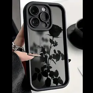 Dark Rose Floral Pattern Design Phone Case, Creative Back Cover, Full Protection Shockproof Tpu Shell, Fits iPhone 11/12/13/14/15/16/17 Pro Max