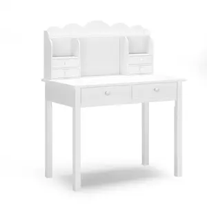 SIKAIC Modern Wall-Mount White Makeup Vanity Desk - Engineered Wood Construction, 7 Drawers, and Built-In USB Ports