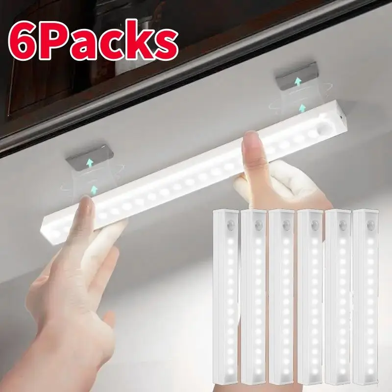 6-Piece Motion Sensor LED Cabinet Light Strip, USB Rechargeable Magnetic Wireless Night Light for Hallway Stairs Closet Kitchen, Modern Night Lights, Indoor Room Lights, Wall Mounted Lights, Home Lighting, Interior LED Lights