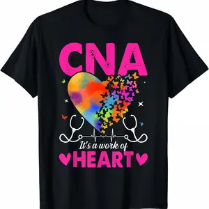 CNA It's A Work Of Heart Rainbow Butterfly T-Shirt | Certified Nursing Assistant Medical Appreciation Gift Tee