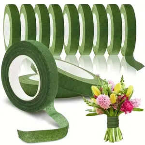 10Pcs Green Floral Tape, Self-Adhesive Florist Stem Wrap Tape for Artificial Flower Bouquet, DIY Craft, Flower Stem Wrapping & Plant Stem Binding
