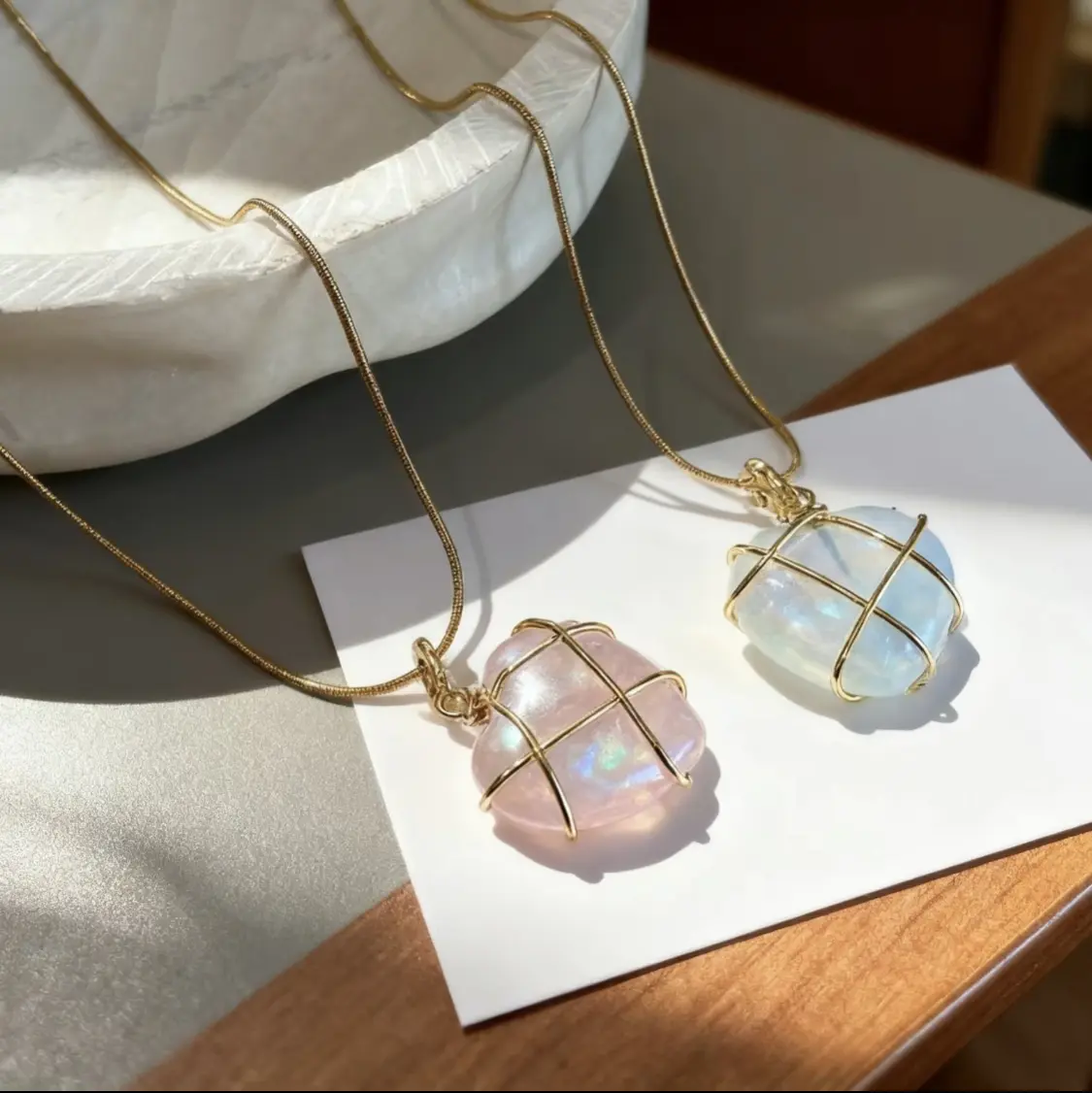 Fashion Moonstone Necklace- Idea For Cartoon- Loving Princess-Style Girls, Trendy Pink Dangling Novelty Jewelry